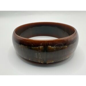 Vintage Bakelite Bangle Bracelet Brown/white marbled domed 1" Tall, 3" Diameter
